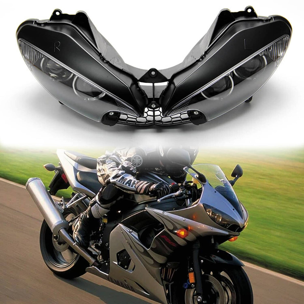 Solidspare Headlight Head Lamp Assembly For Yamaha YZF R6 2003-2005 / YZF R6S 2006-2009