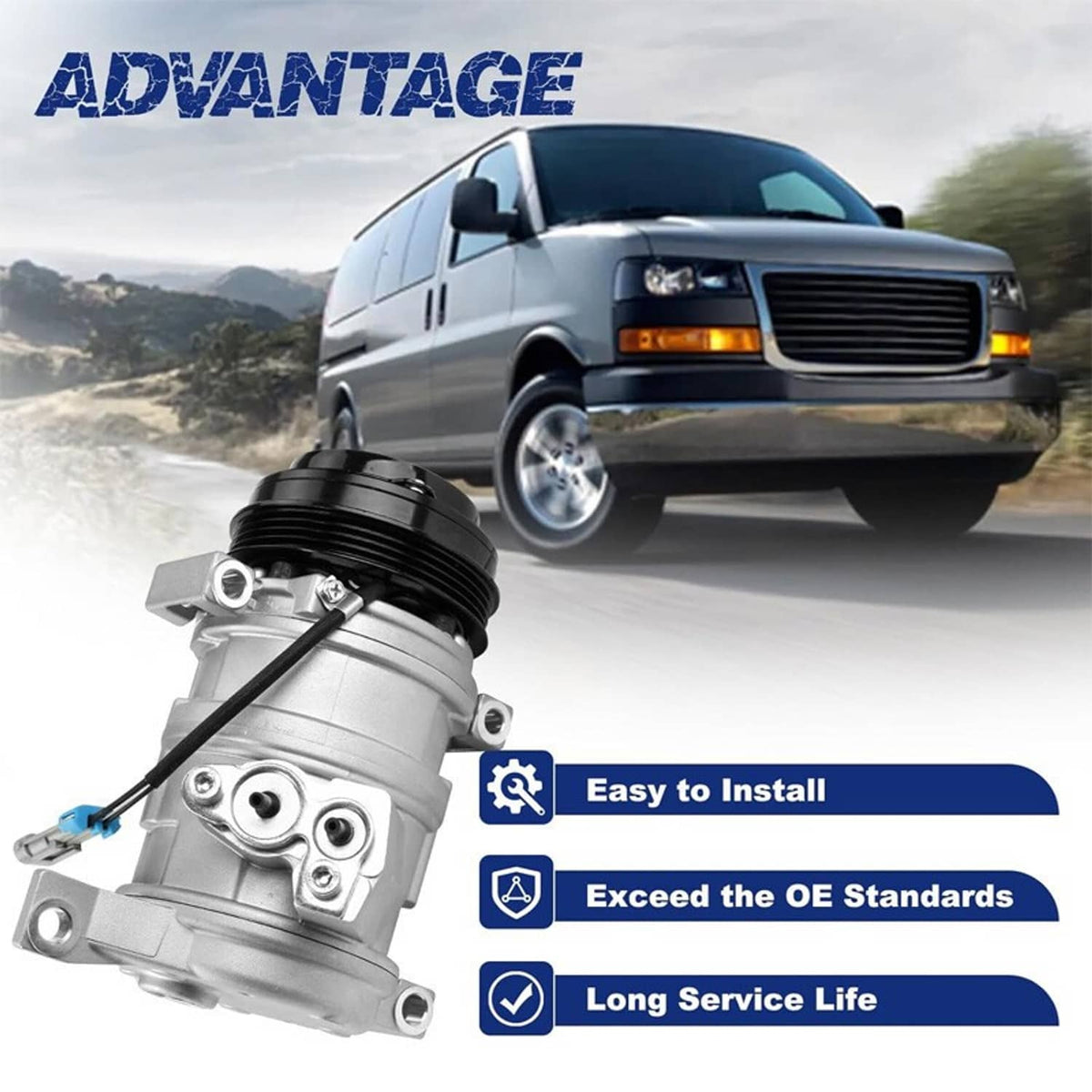 Solidspare New AC Compressor w/ Clutch For Chevrolet GMC Silverado Sierra Express Cadillac