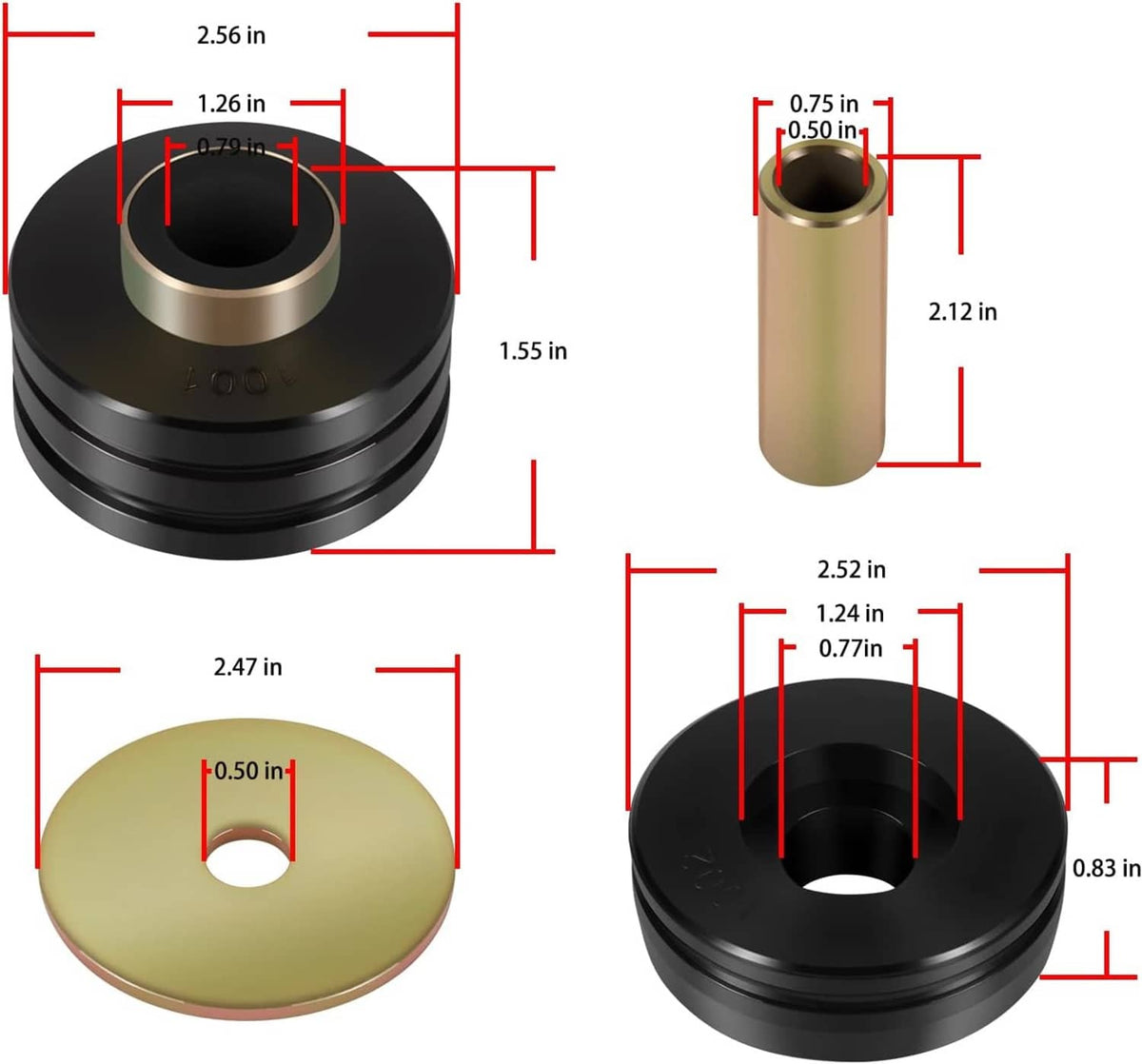 Solidspare 9.4102G Universal Polyurethane Body Mounts Bushings Isolators (Black) 10-PACKS