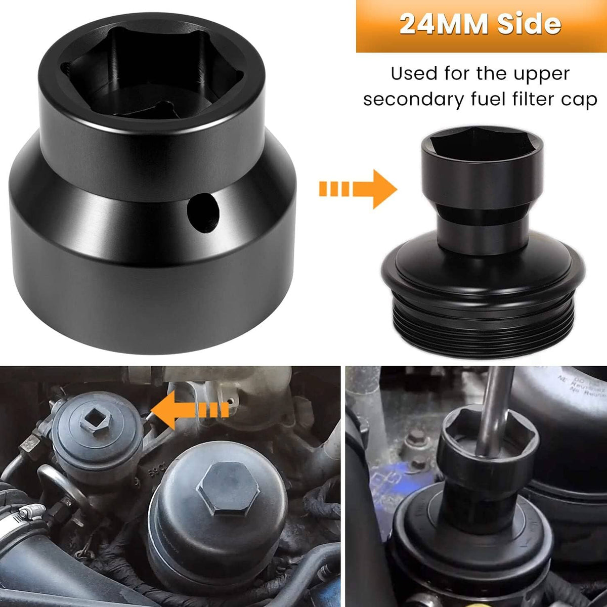 Solid Spare Oil Filter Socket 24mm / 36mm for 2003-2010 Ford 6.0L / 6.4L Powerstroke Diesel