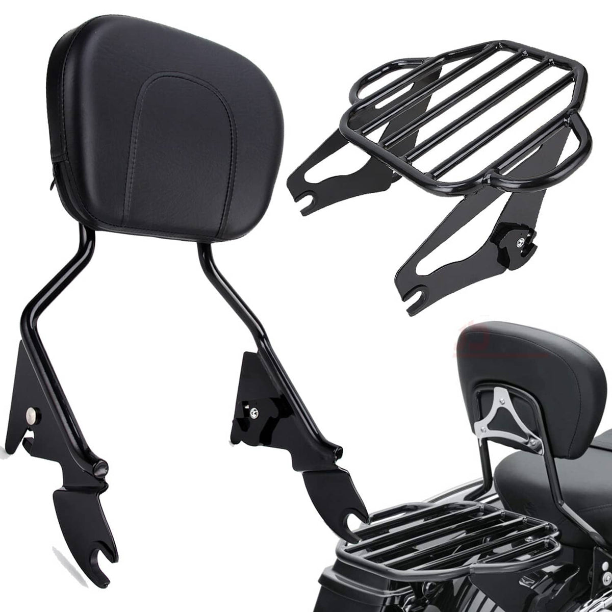 Solidspare For Harley Touring Models 2009-2024 Backrest Sissy Bar and Luggage Rack Black