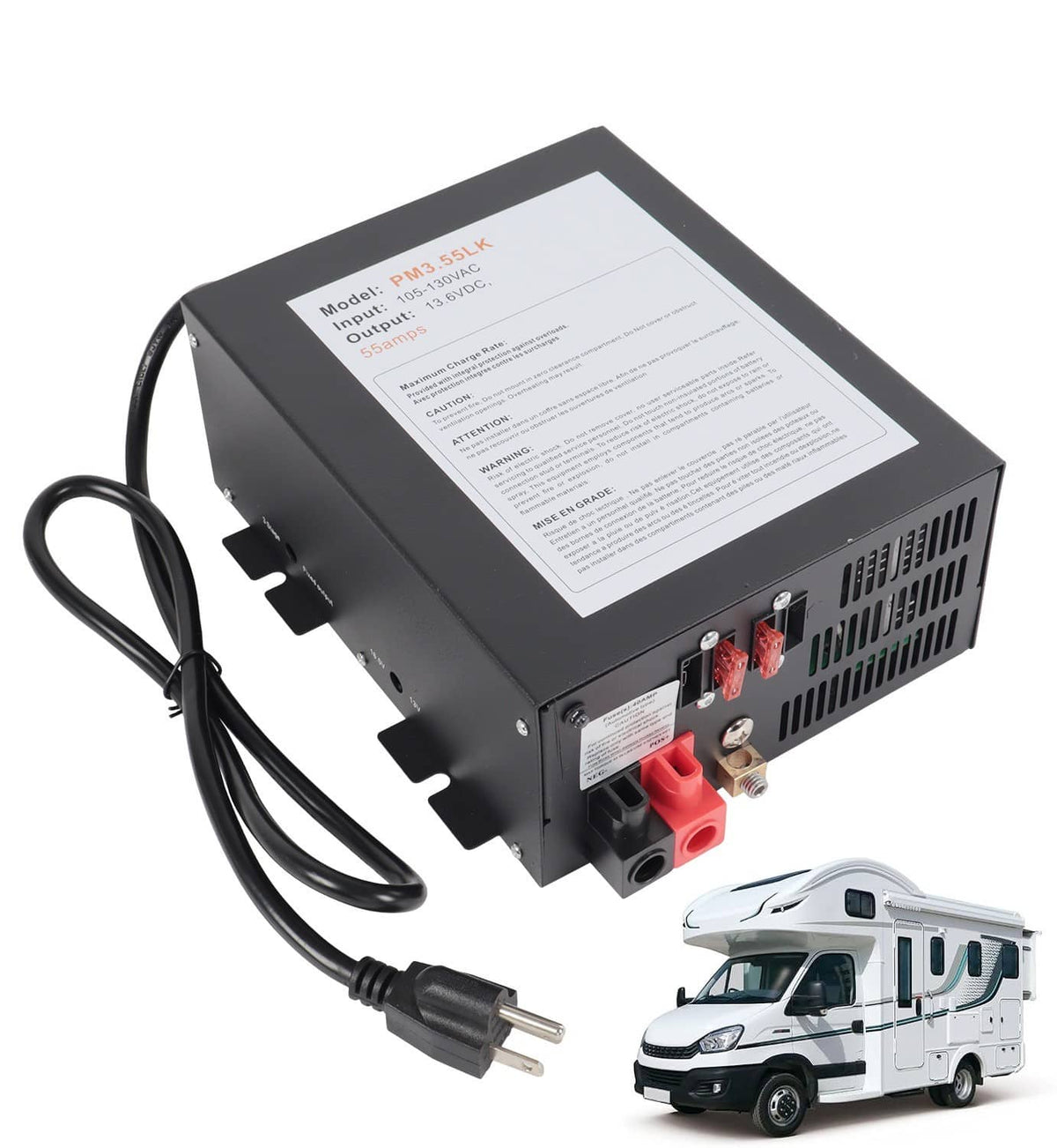 Solidspare PM3-55LK RV Power Converter 110V to 12V DC Charger with 55 Amp for Reliable RV