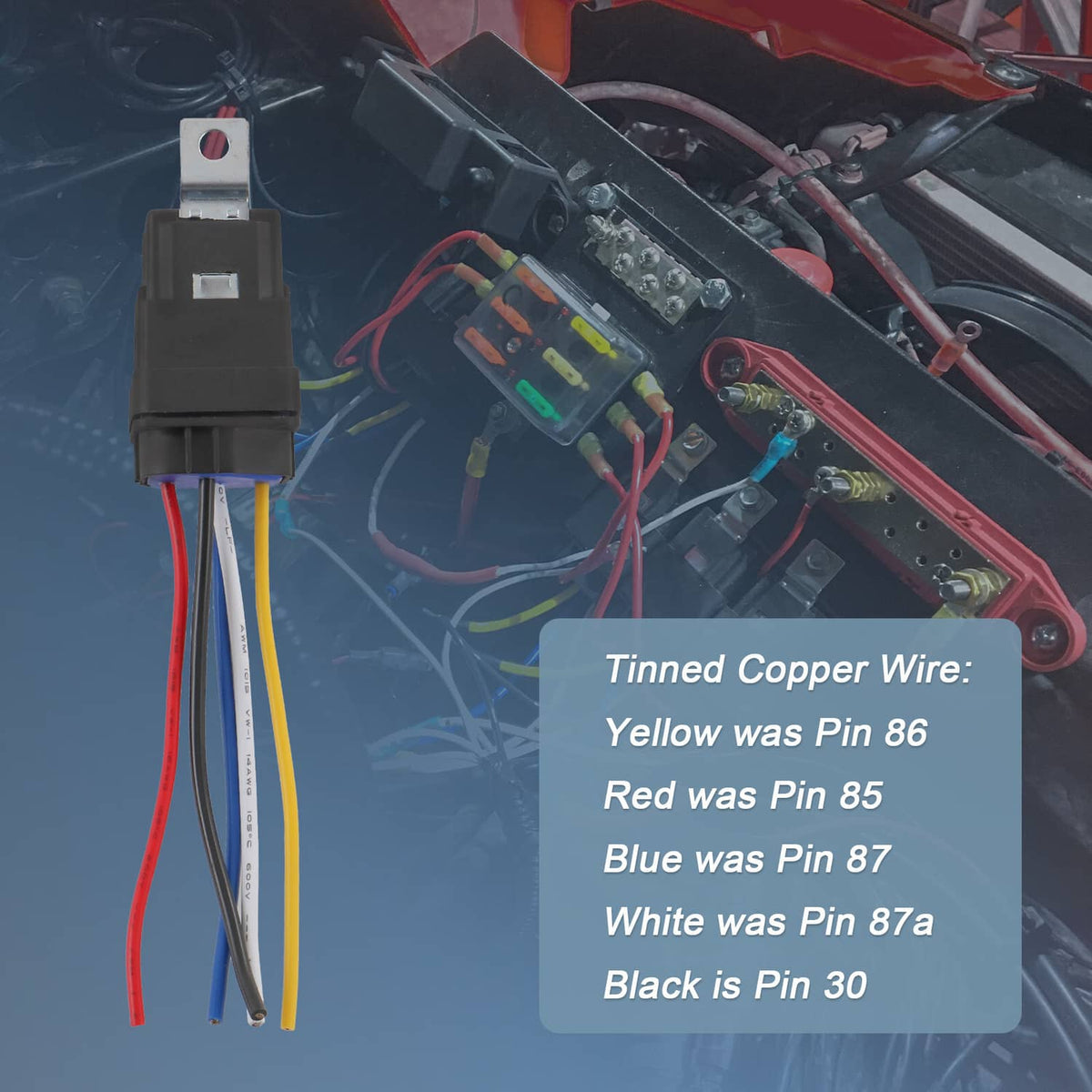 Solidspare Waterproof 5 Pin 12V 40 Amp Relay & Socket W/ 5" 12 Gauge Wire Pigtail Harness