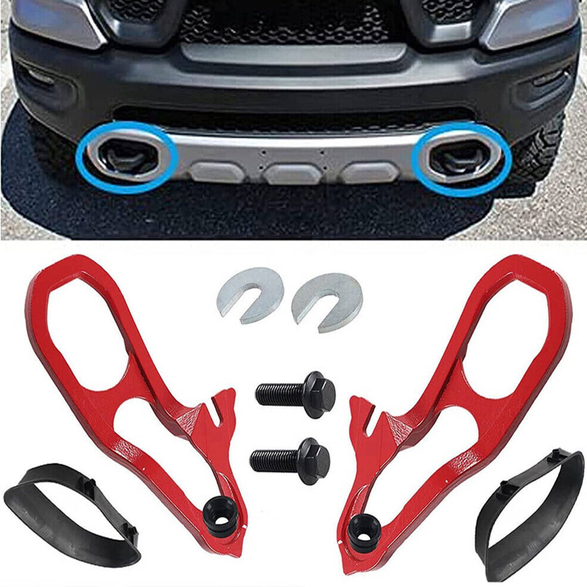 Solidspare Heavy Duty Front LH & RH Tow Hooks w/ Hardware For Dodge 2019 -2022 Ram 1500 DT