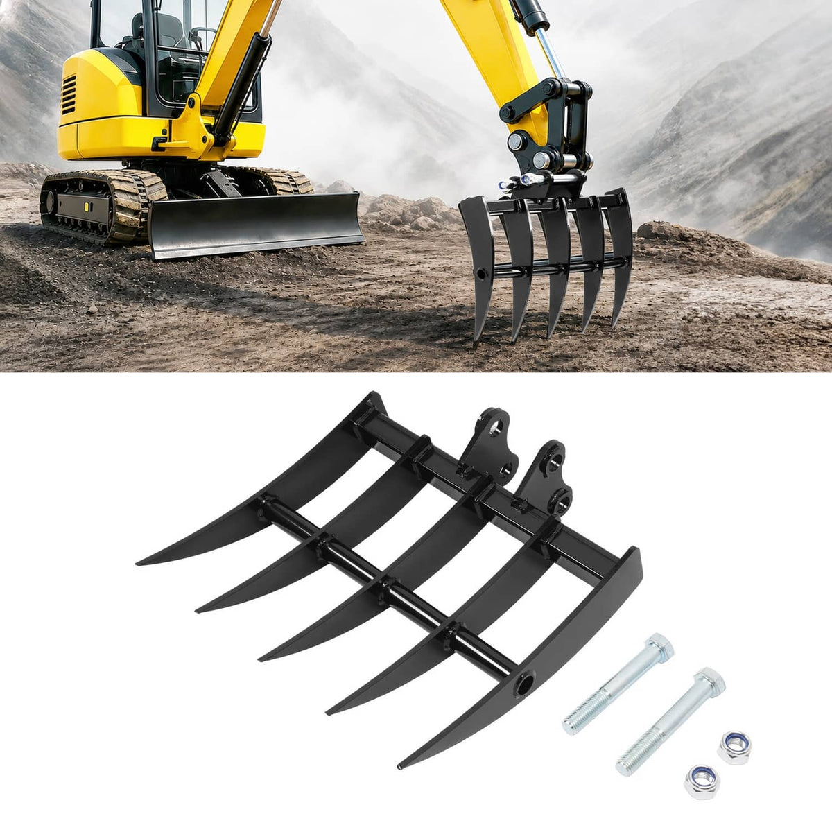 Solidspare Mini Excavator Attachment Rake 5 Tools For Mini Excavator  Heavy Duty Thick
