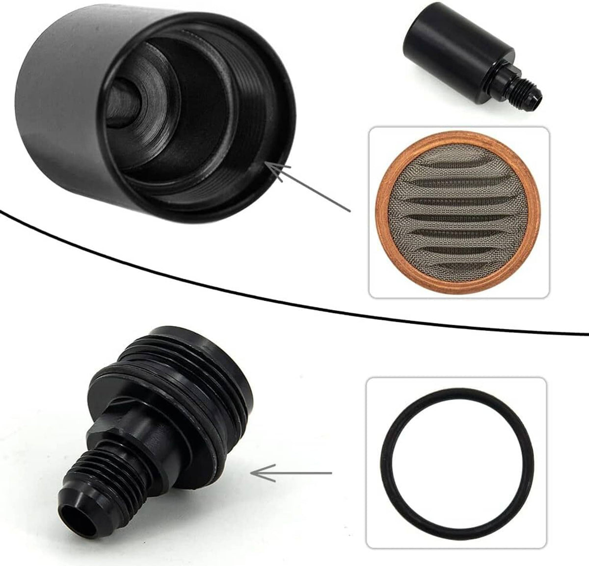 Solidspare Universal -6AN Inline Fuel Filter High Flow 100 Micron Cleanable AN6 6AN Black