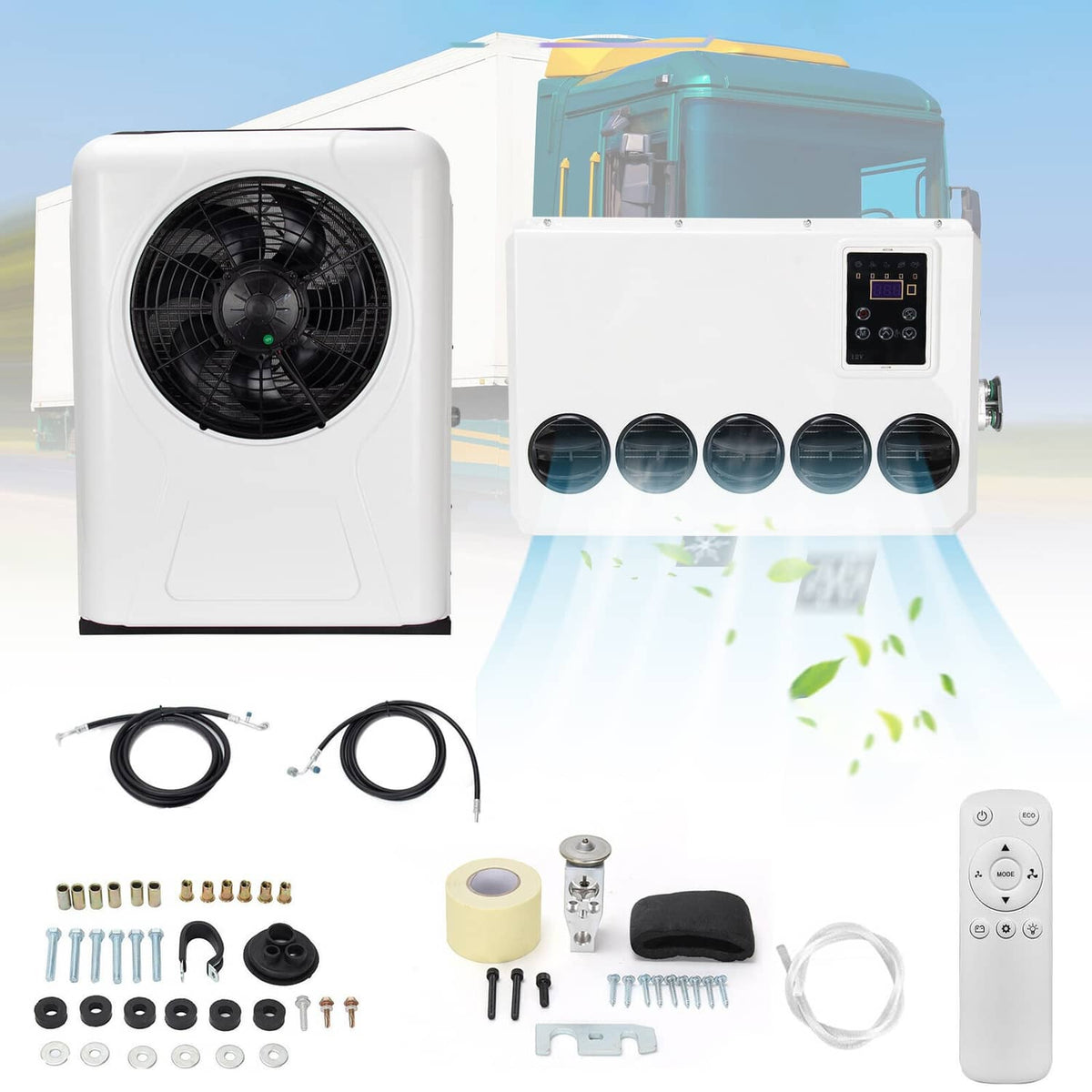 Solidspare 12000BTU 12V Truck Cab Air Conditioner Split AC for Semi Trucks Bus RV Caravan
