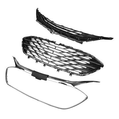 For 2019-2023 Chevrolet Malibu Front Bumper Upper Lower Grille Black Chrome 3PCS