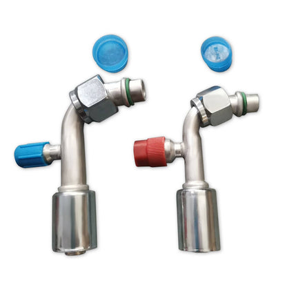 Solidspare AC Fitting Set #8 and #10 Female Oring Beadlock 90 Degree & R134a pressure valve