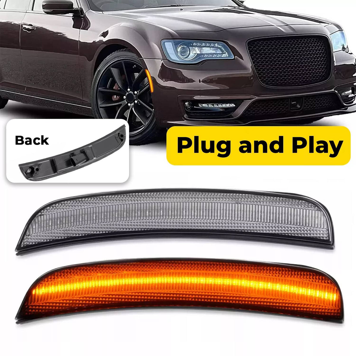 Solid Spare Front Side Marker Light Reflector For Chrysler 300 2015-2023 Amber LED Smoked