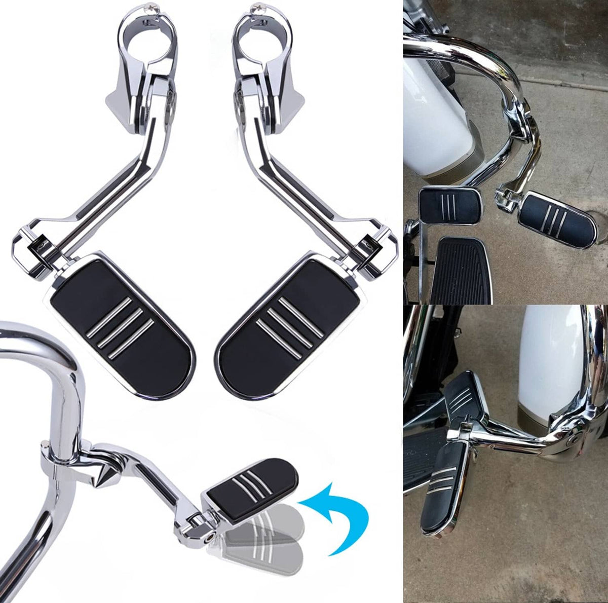 Solidspare Chrome Long Highway Foot Pegs Fit For Harley Road King Street Glide 1.25" Bars