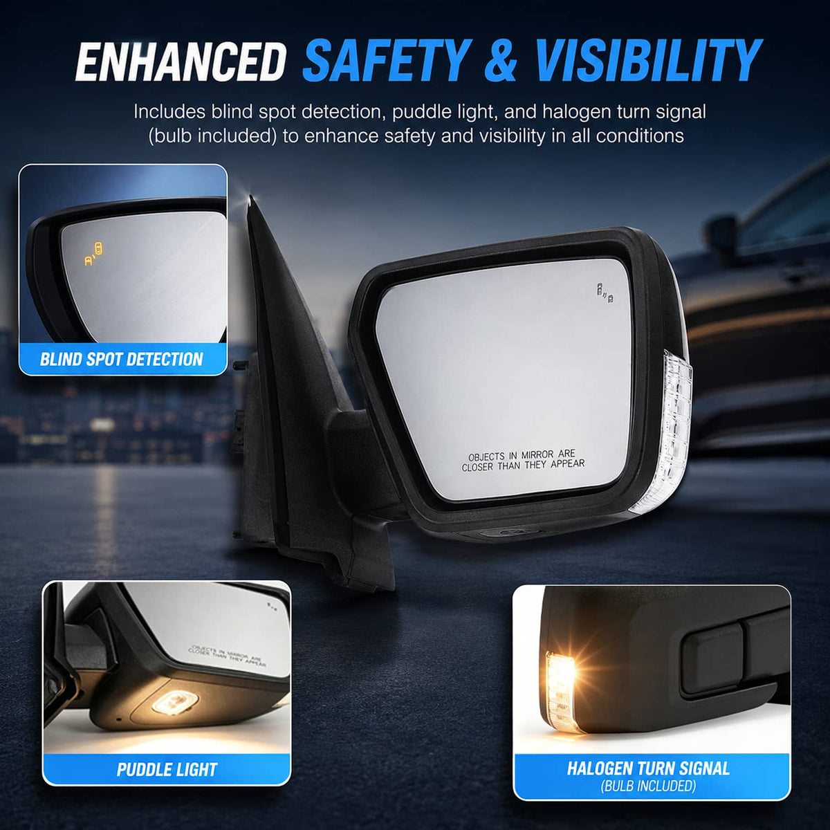 Solidspare Passenger/Right Side Mirror Power Heated Blind Spot For 2021-2023 Ford F150