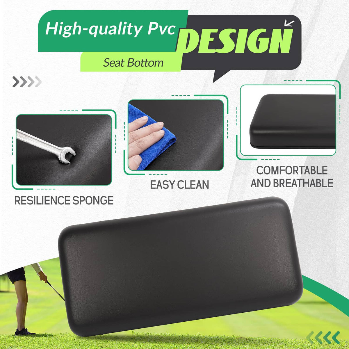 Solidspare Front Golf Cart Seat Bottom Cushion Assembly Black For Club Car DS 2000.5-up