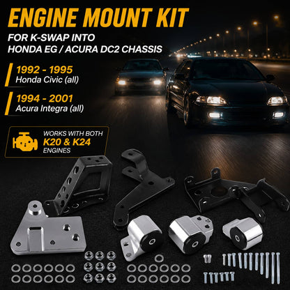 Solidspare Engine Mount Bracket for Honda Civic 92-95 EG K-Swap K20 K24 K-Series DC2 EG6 DC