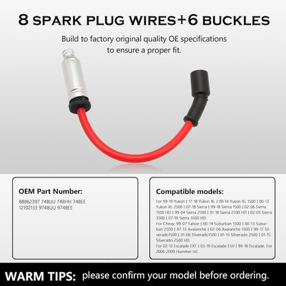 Solidspare Spark Plug Wire Set for 2014-2018 GMC Sierra 1500 Chevrolet Silverado 1500 758EE