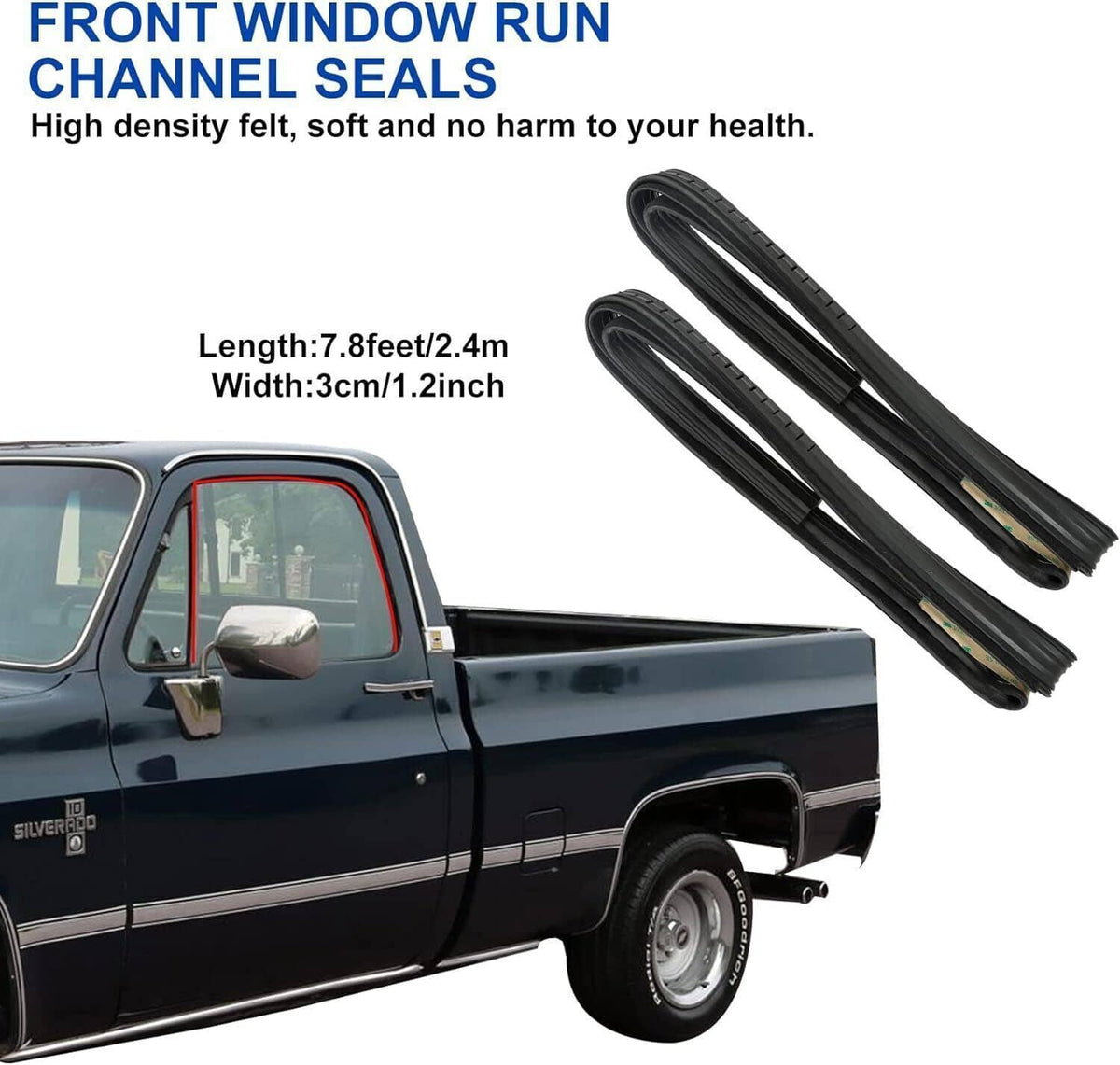 Solidspare Front Door Window Run Sweep Felts Weatherstrip Seals Kit for Chevy GMC Truck