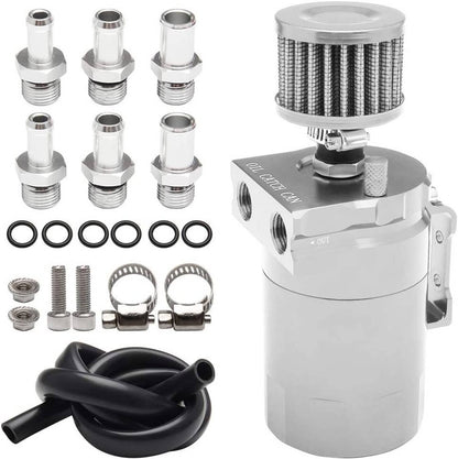 Solidspare Oil Catch Can Kit Reservoir Baffled Tank w/ Breather Filter Universal Aluminum