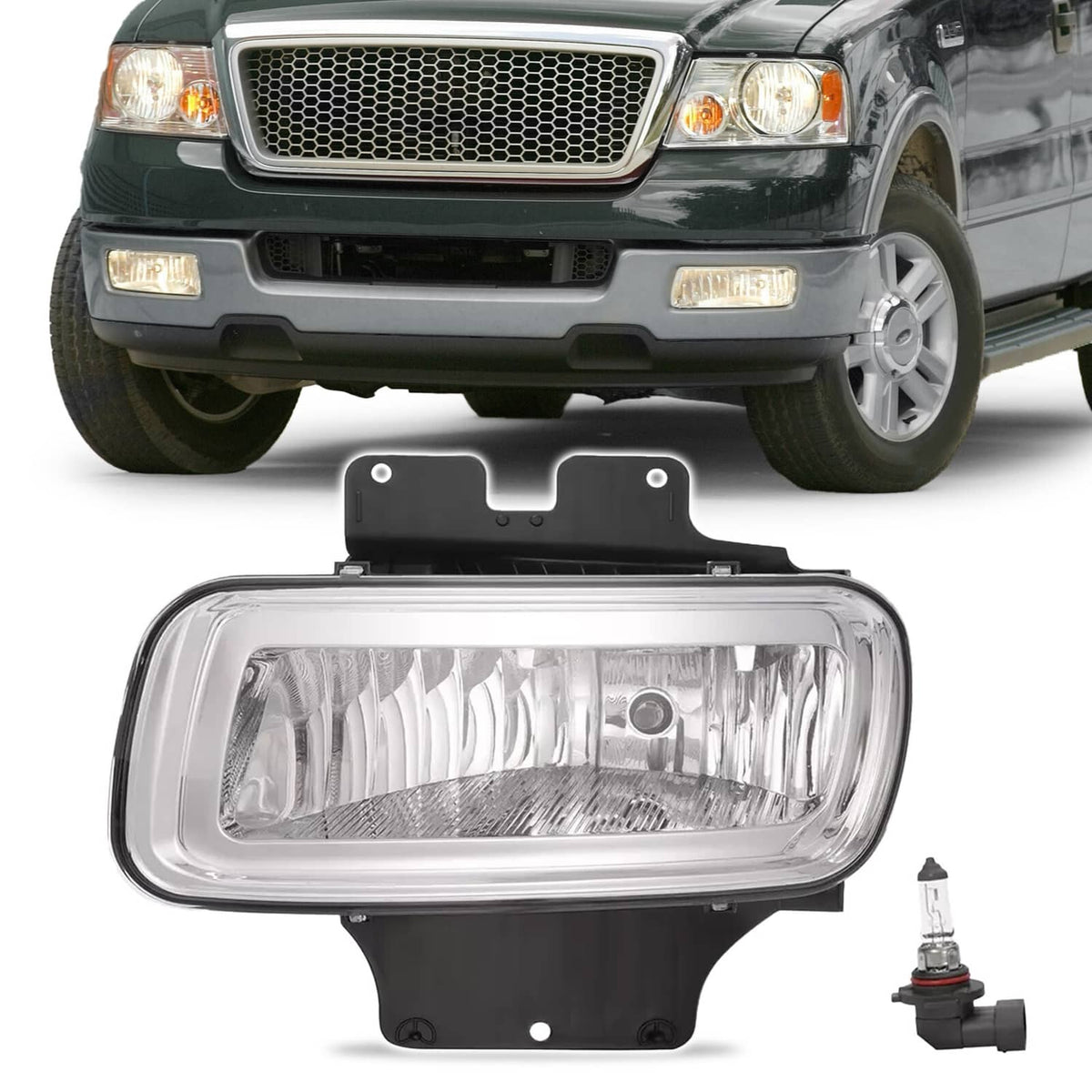 Solid Spare Left Clear Lens Fog light For Ford F150 LH 2004-2006 To 8-8-05 W/ Bracket / Bulb