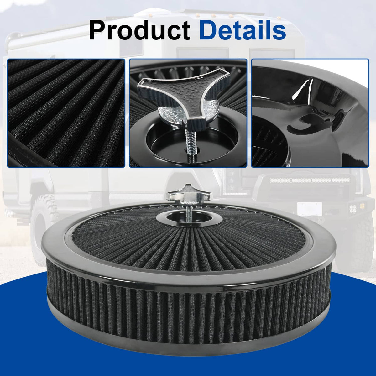 Solidspare 14" X 3" Black Round High Flow Thru Washable Air Cleaner Drop Base For SBC BBC