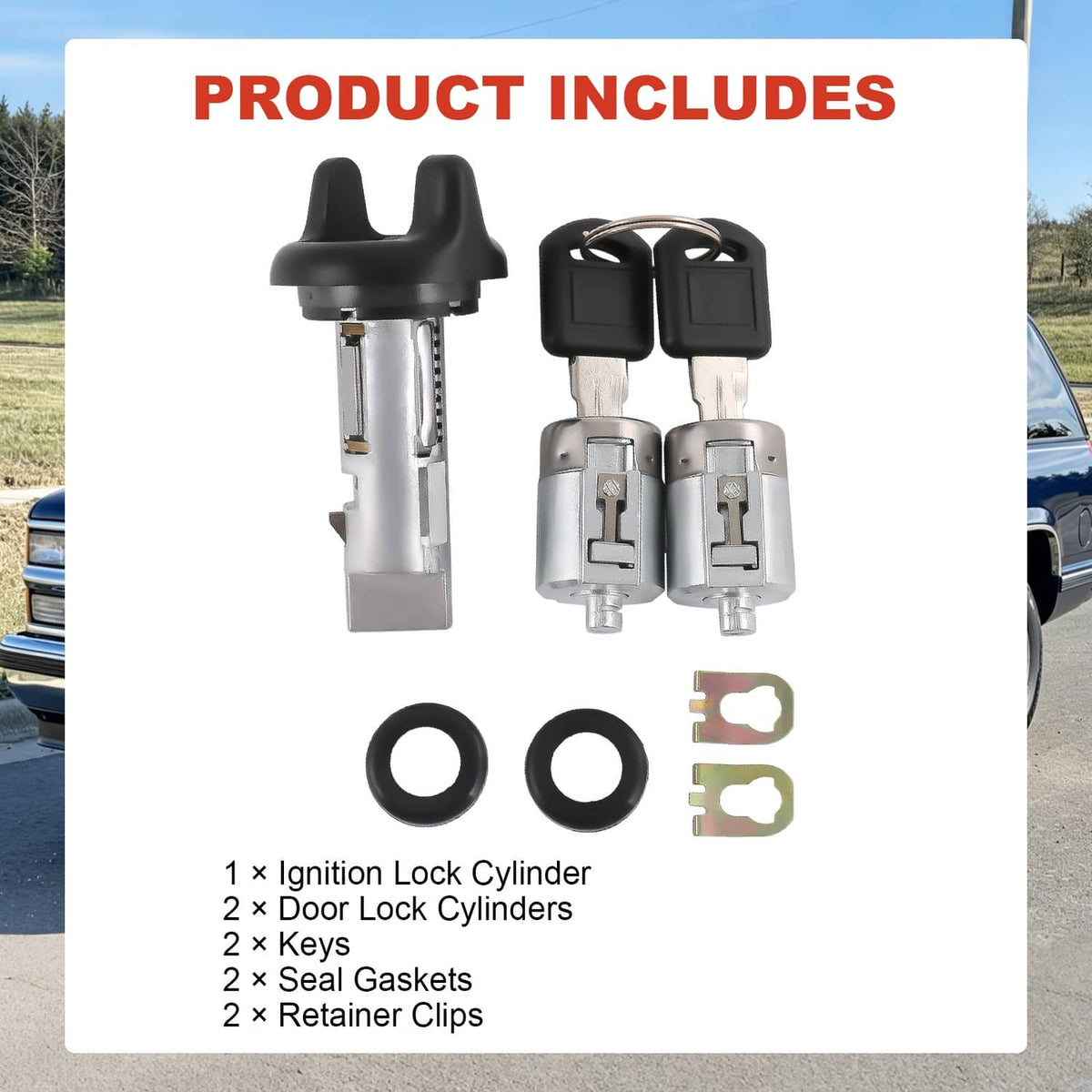 Solidspare Ignition Key Switch Cylinder & Door Lock With Set 2 Keys For Chevy GMC Pickup