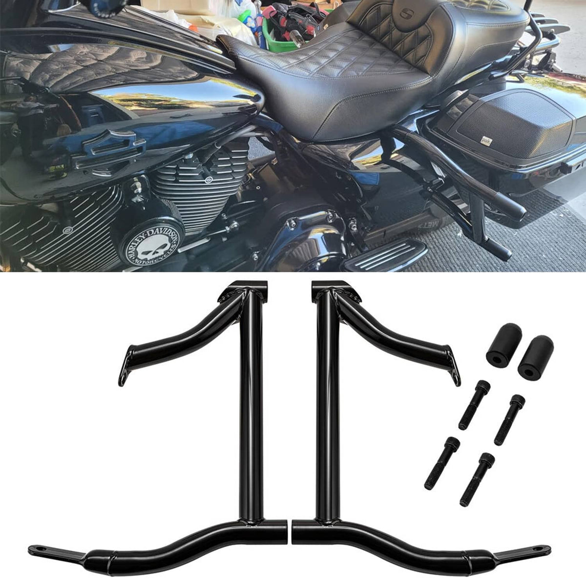 Solidspare Motorcycle Rear Saddlebag Guards Crash Bars For 14-24 Harley Electra Glide FLHT