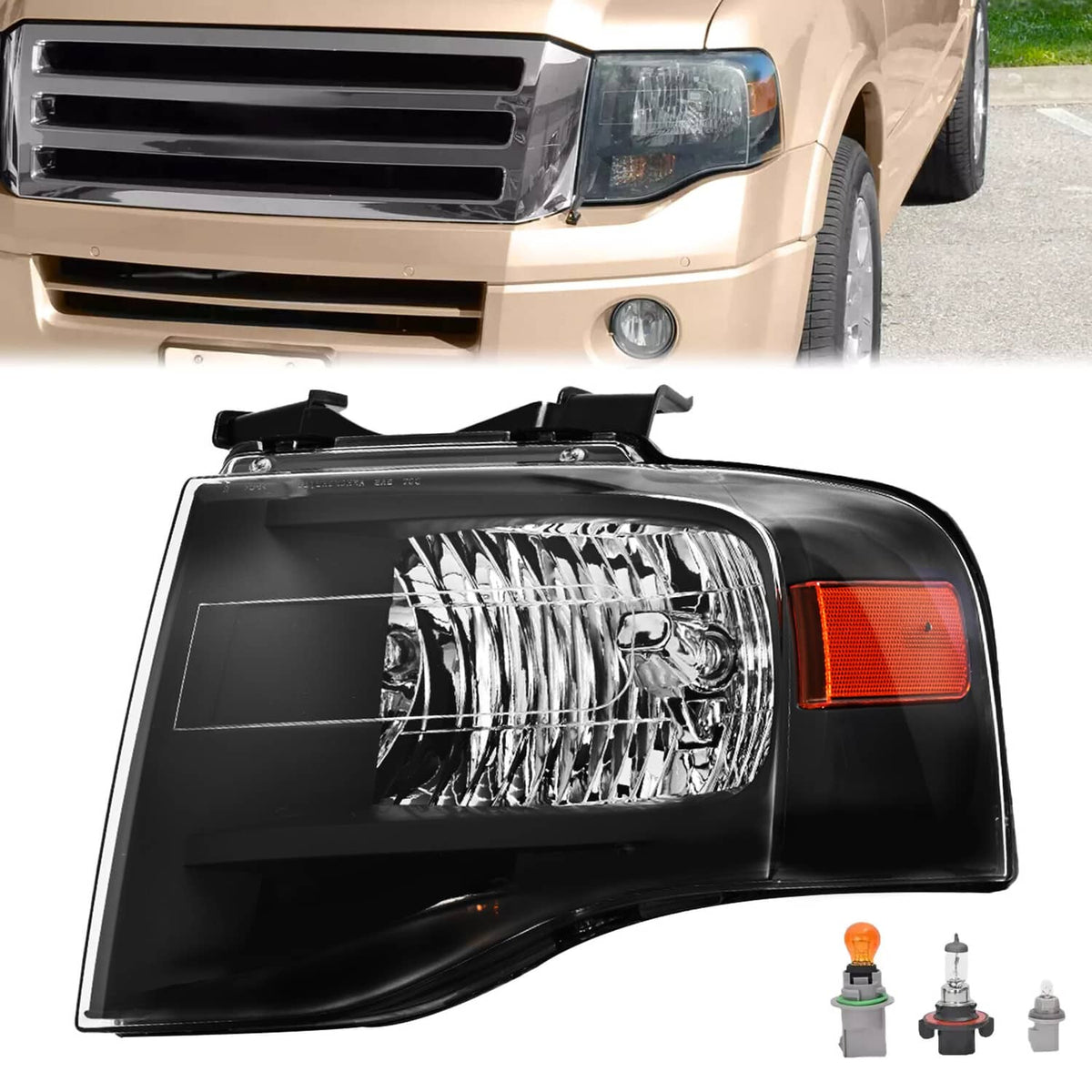 Solid Spare Left For Ford Expedition 2007-2014 Headlight W/bulbs Amber Reflector 7L1Z13008DB