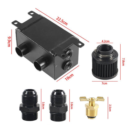 Solidspare AN10 -10AN Oil Catch Can Reservoir Tank 2 Port Dual Breather Filter Baffled Kit