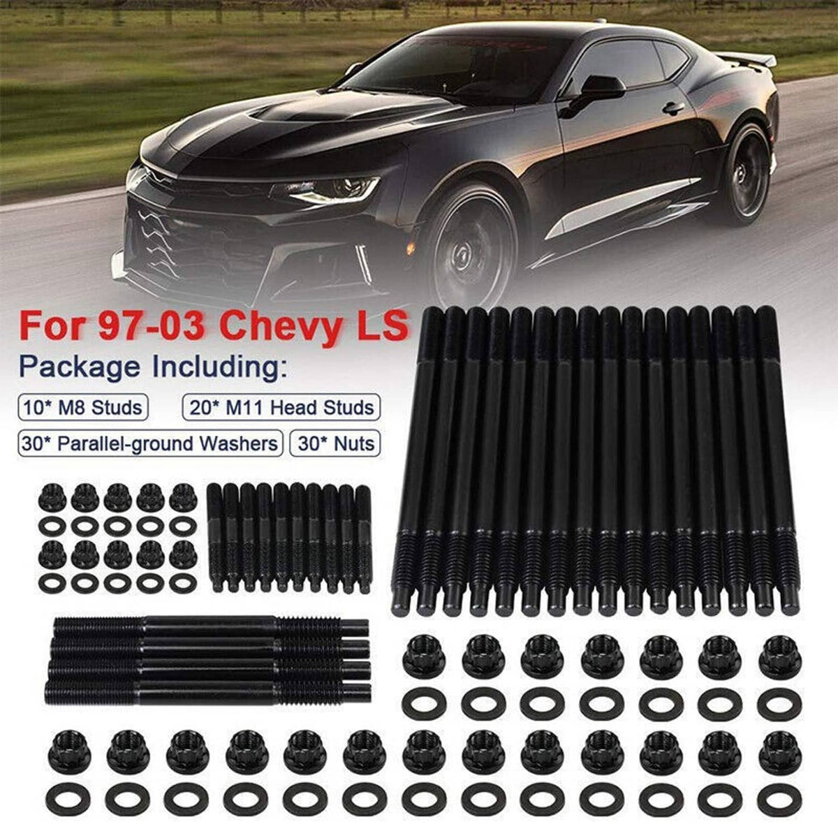 Solidspare Black Cylinder Head Stud Kit For 97-03 Chevy LS1 LQ9 LS6 4.8L 5.3L 6.0L Engines