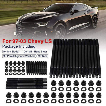 Solidspare Black Cylinder Head Stud Kit For 97-03 Chevy LS1 LQ9 LS6 4.8L 5.3L 6.0L Engines