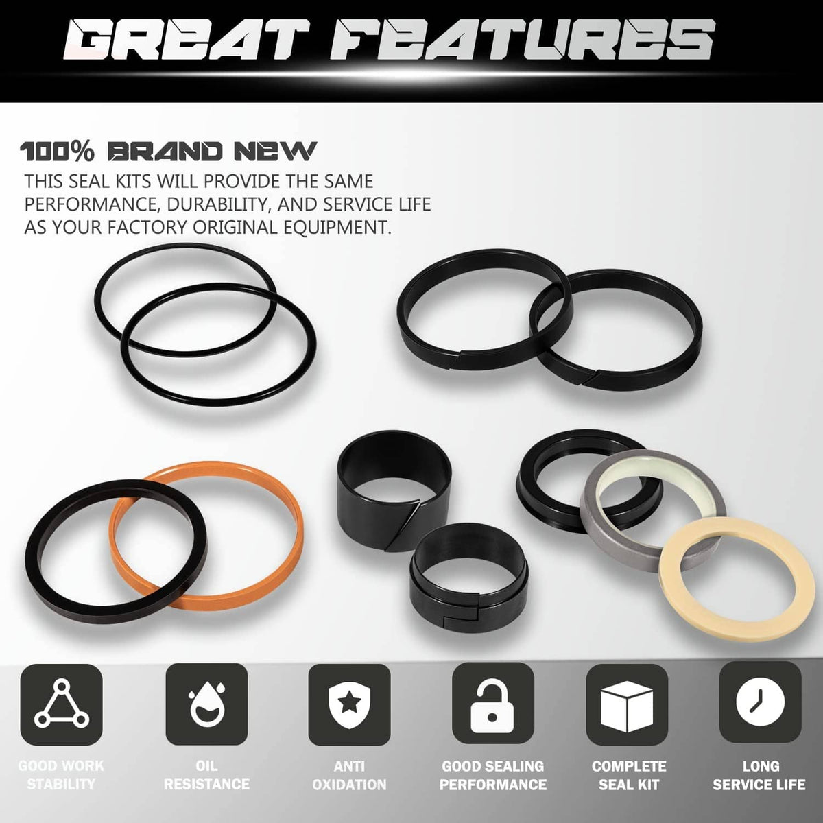 Solidspare 1543252C1 G109452 G105548 Hydraulic Cylinder Seal Kit for Case 1.5"Rod x 3"Bore