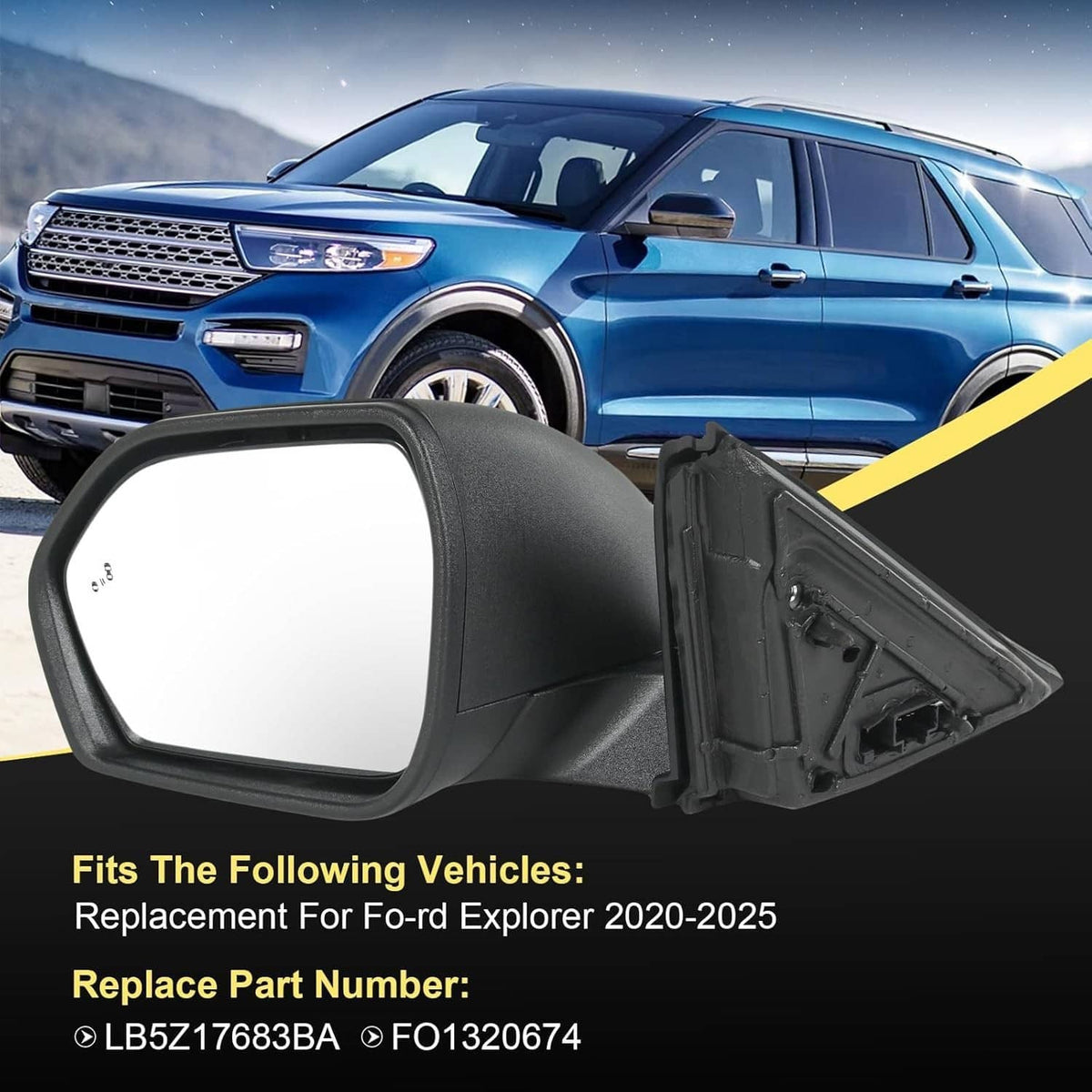 Solidspare New Driver Power Mirror For 2020-2024 Ford Explorer Power Heated Manual Folding
