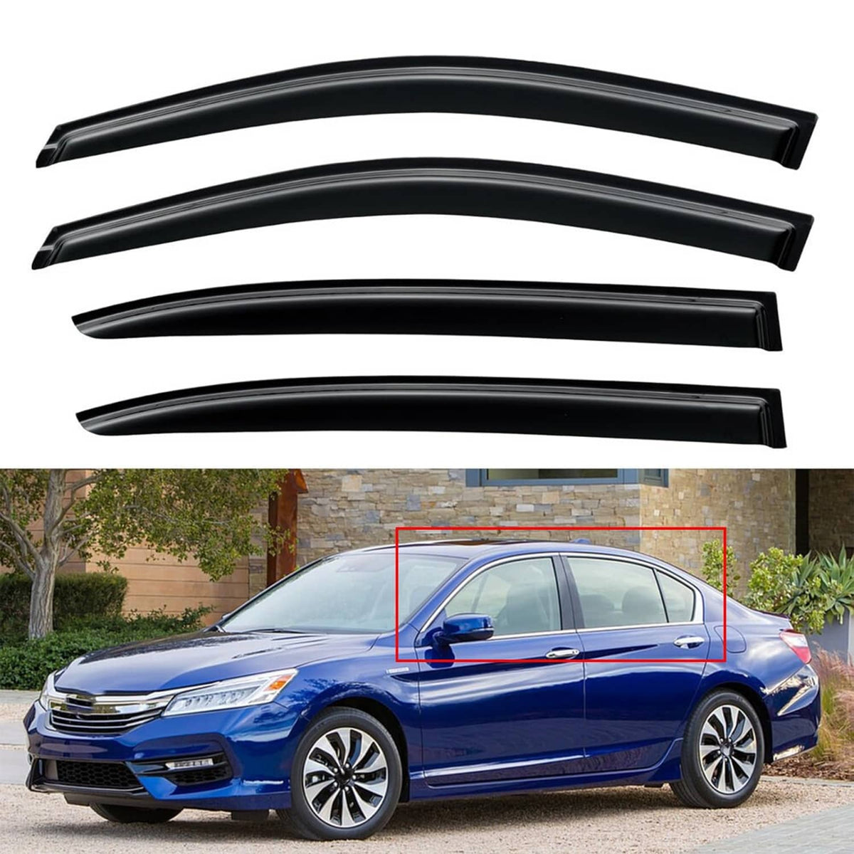 Solidspare Black Window Visor Vent Rain Guards For 2013-2017 Honda Accord Sedan 4 Door