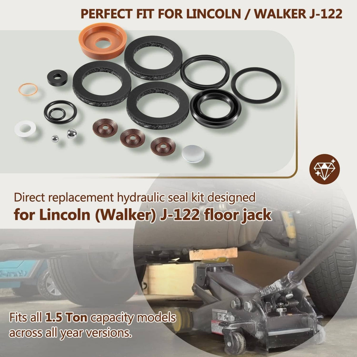 Solid Spare for Lincoln Walker J-122 1.5 Ton Floor Jack Hydraulic Seal Repair Kit (18 PCS)