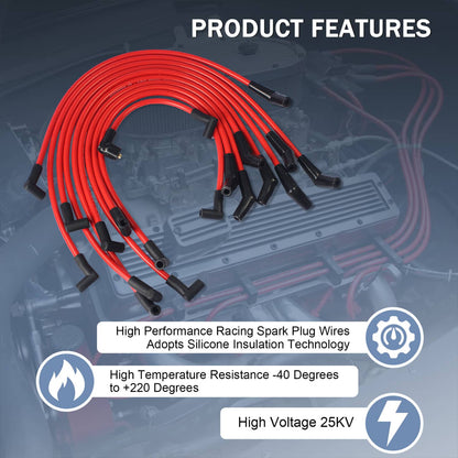 Solidspare FOR SMALL BLOCK FORD 289-302 Small HEI Distributor + SPARK PLUG WIRES