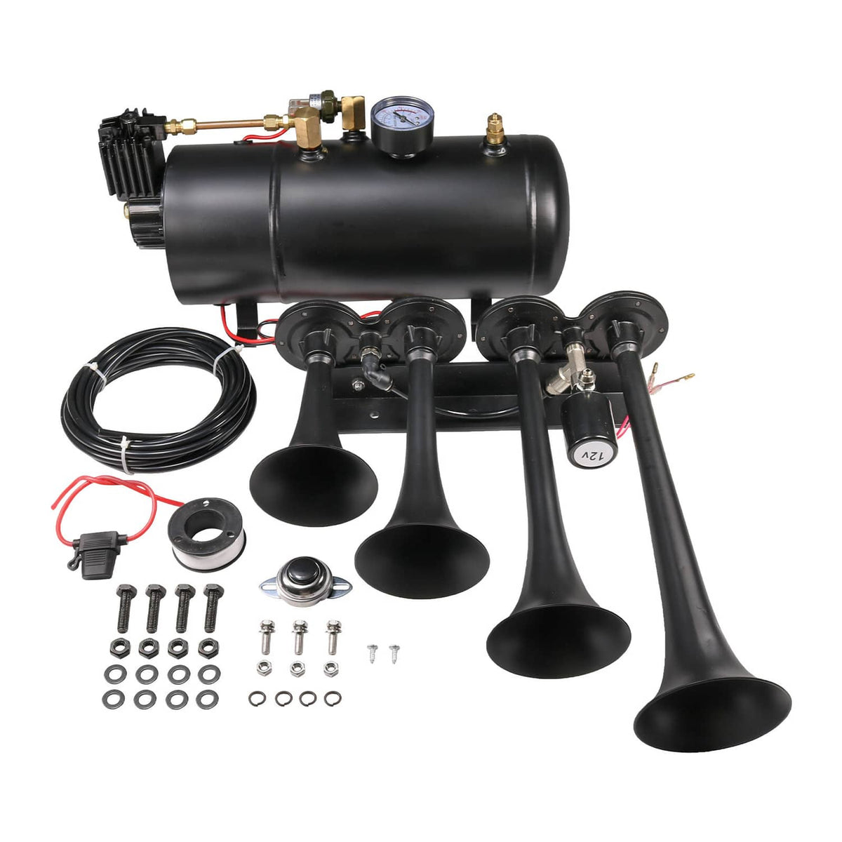 Solidspare 4 Trumpets Train Horn w/ 1G Air Tank Kit Loud System 150psi For Truck Car Pickup