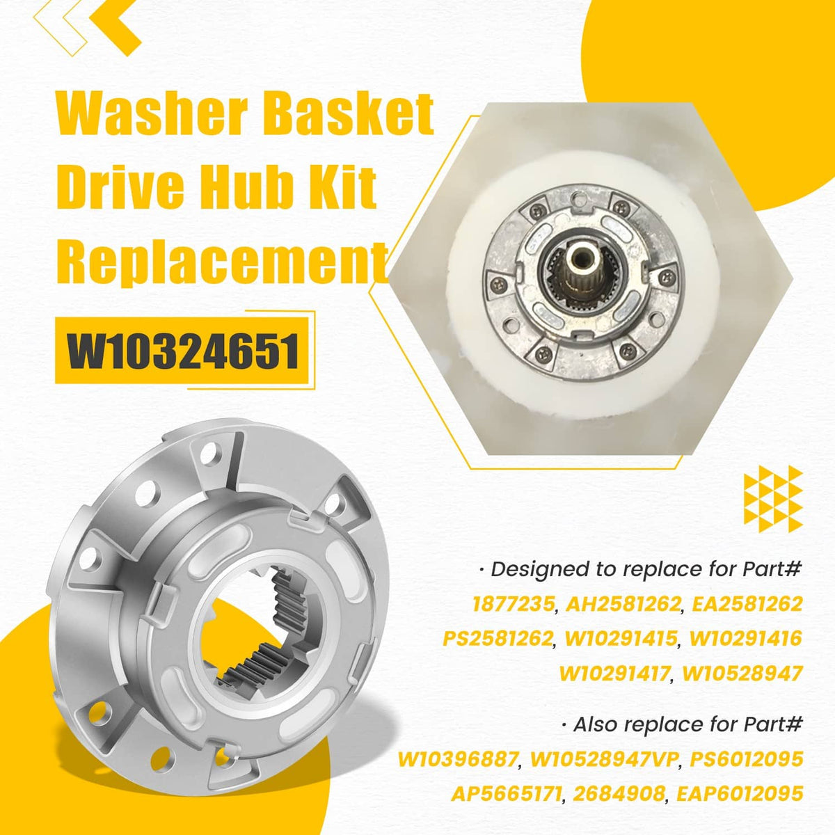 Solidspare W10324651 Washer Basket Drive Hub Kit Replacement fit for Whirlpool Maytag Amana