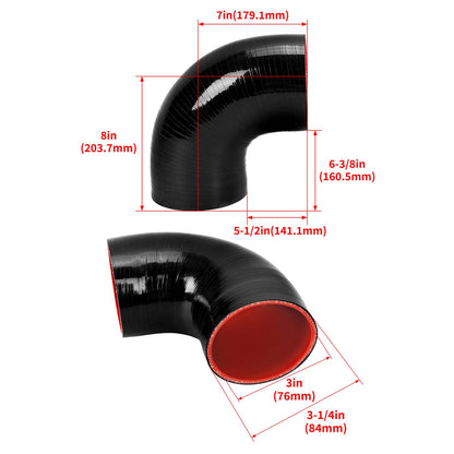 Solidspare 3" inch 90 Degree 76mm Elbow Silicone Hose/Intake/Intercooler Pipe Turbo Coupler