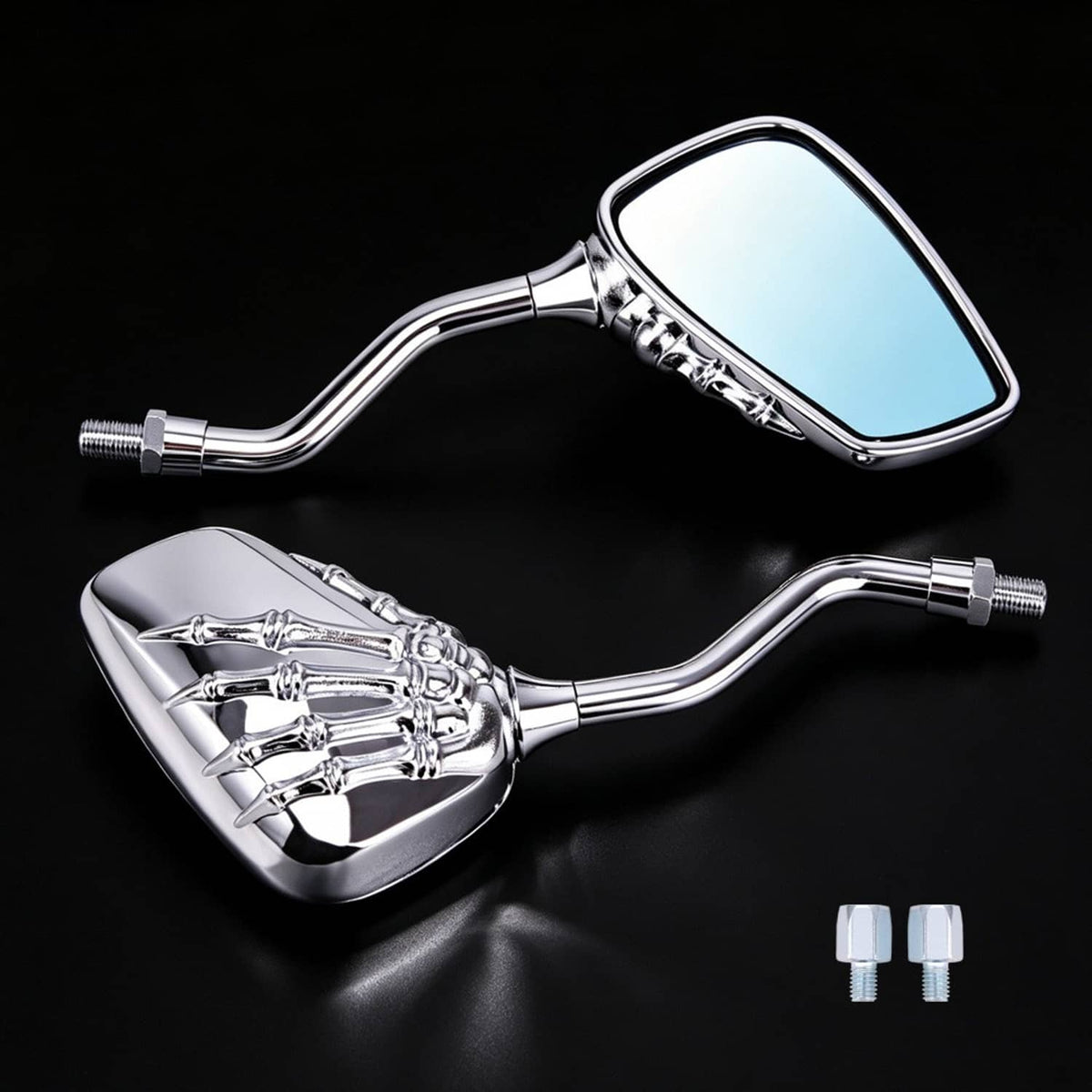Solidspare Chrome Motorcycle Skull Skeleton Hand Rearview Mirrors For Honda Shadow 750 Aero
