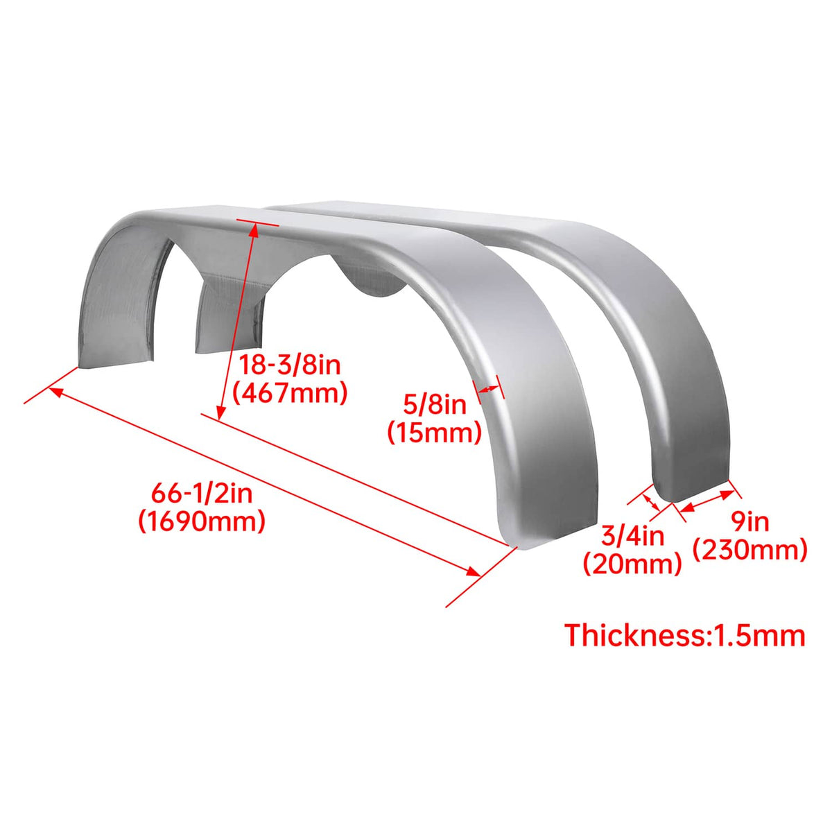 Solidspare 2PC Tandem Axle Trailer Fenders Teardrop Round For 13" 14" 15" Enclosed Trailers