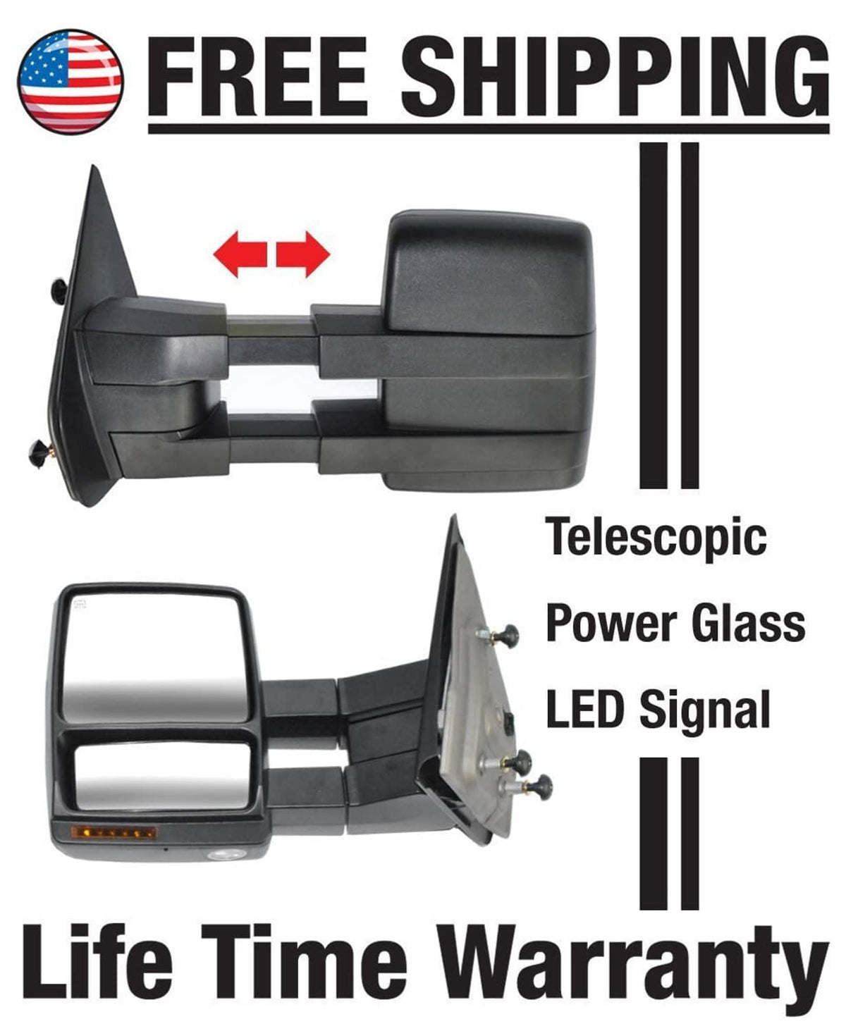 Solidspare For 2007-2014 Ford F150 Pickup Towing Power Heated Tow Mirrors Set Signal puddle