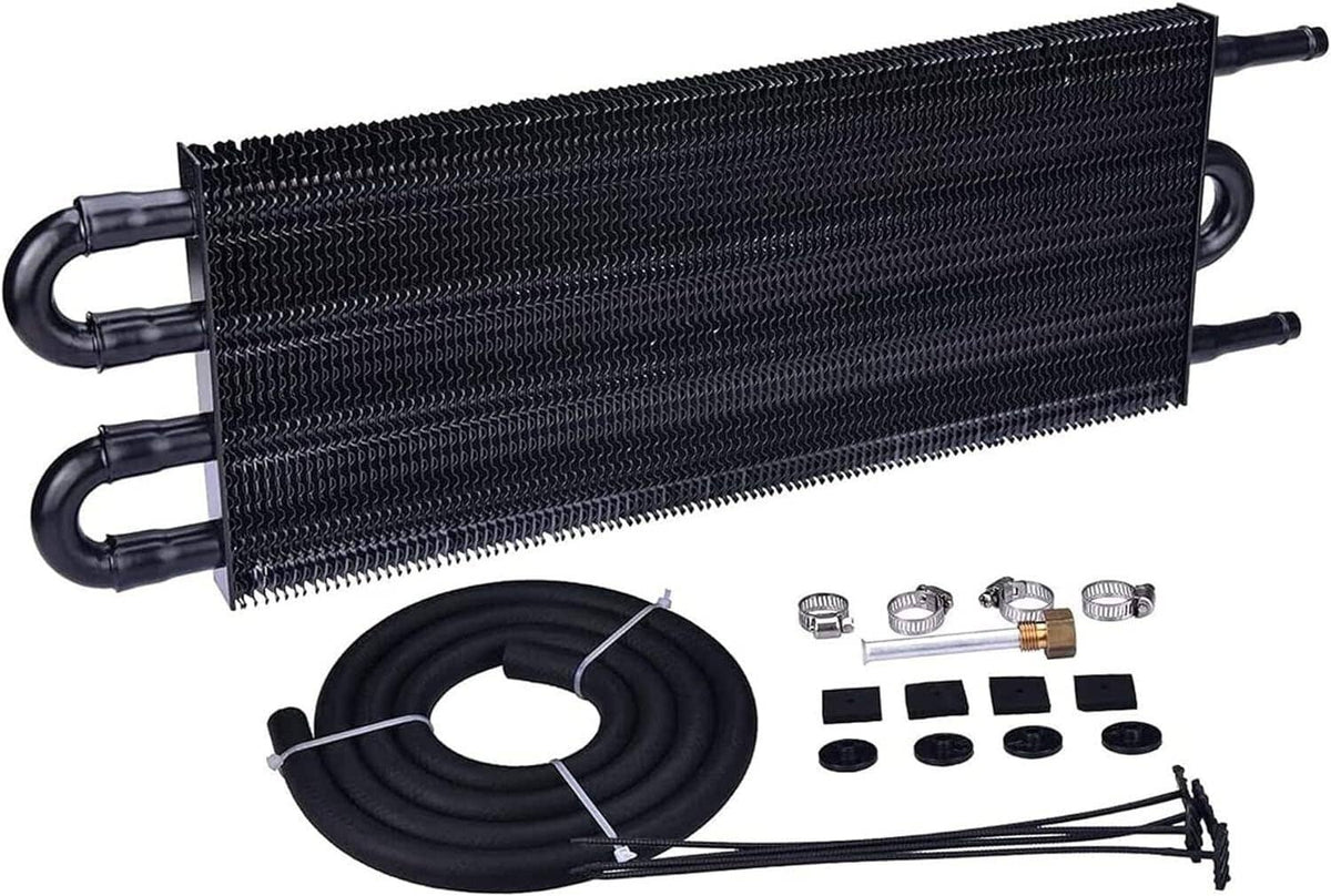 Solidspare Transmission Oil Cooler+Hose /Mounting Kit 4 Row Radiator Auto-Manual Aluminum