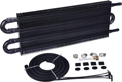 Solidspare Transmission Oil Cooler+Hose /Mounting Kit 4 Row Radiator Auto-Manual Aluminum