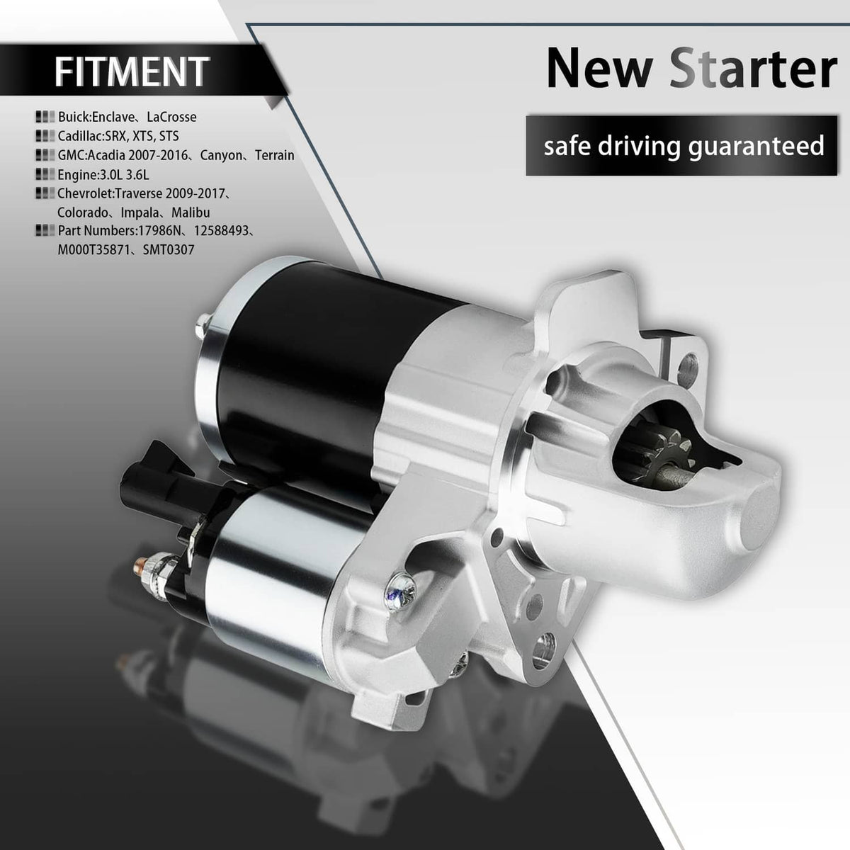 Solidspare Starter For GMC Acadia 2007-2016 V6 3.6L 217cid 12588493 M0T35872 SMT0307 17986