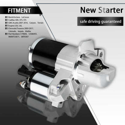 Solidspare Starter For GMC Acadia 2007-2016 V6 3.6L 217cid 12588493 M0T35872 SMT0307 17986