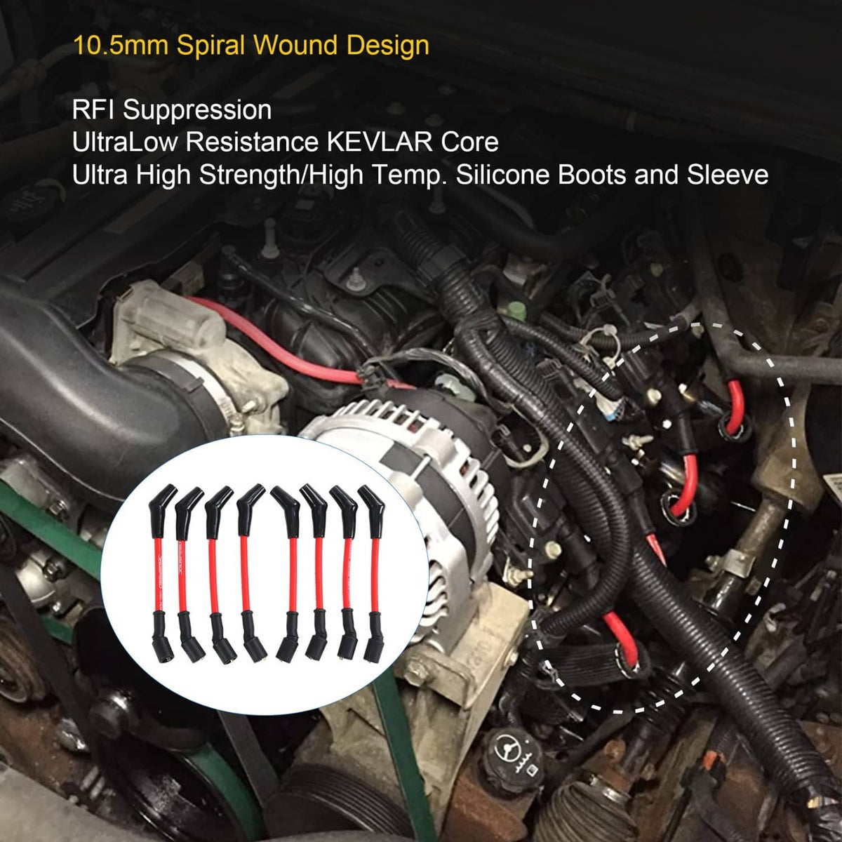 Solidspare JDMSPEED 10.5 mm High Heat Spark Plug Ignition Wires Set LSx LS1 LS2 LS3 LS6 LS7