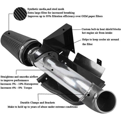 Solidspare Fit For 99-06 Chevy GMC V8 4.8L/5.3L/6.0L 4" Cold Air Intake Kit+Heat Shield Bla