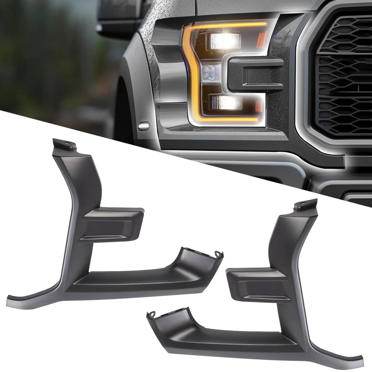 Solid Spare Pair For Ford F150 F-150 Raptor 17-20 Headlight Trim Molding Grille Left & Right