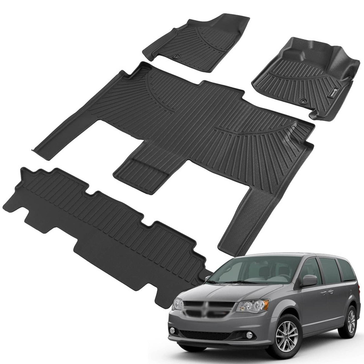Solidspare TPE Floor Mats For 2008-2020 Dodge Grand Caravan 7 Seats All Weather Floor Liner