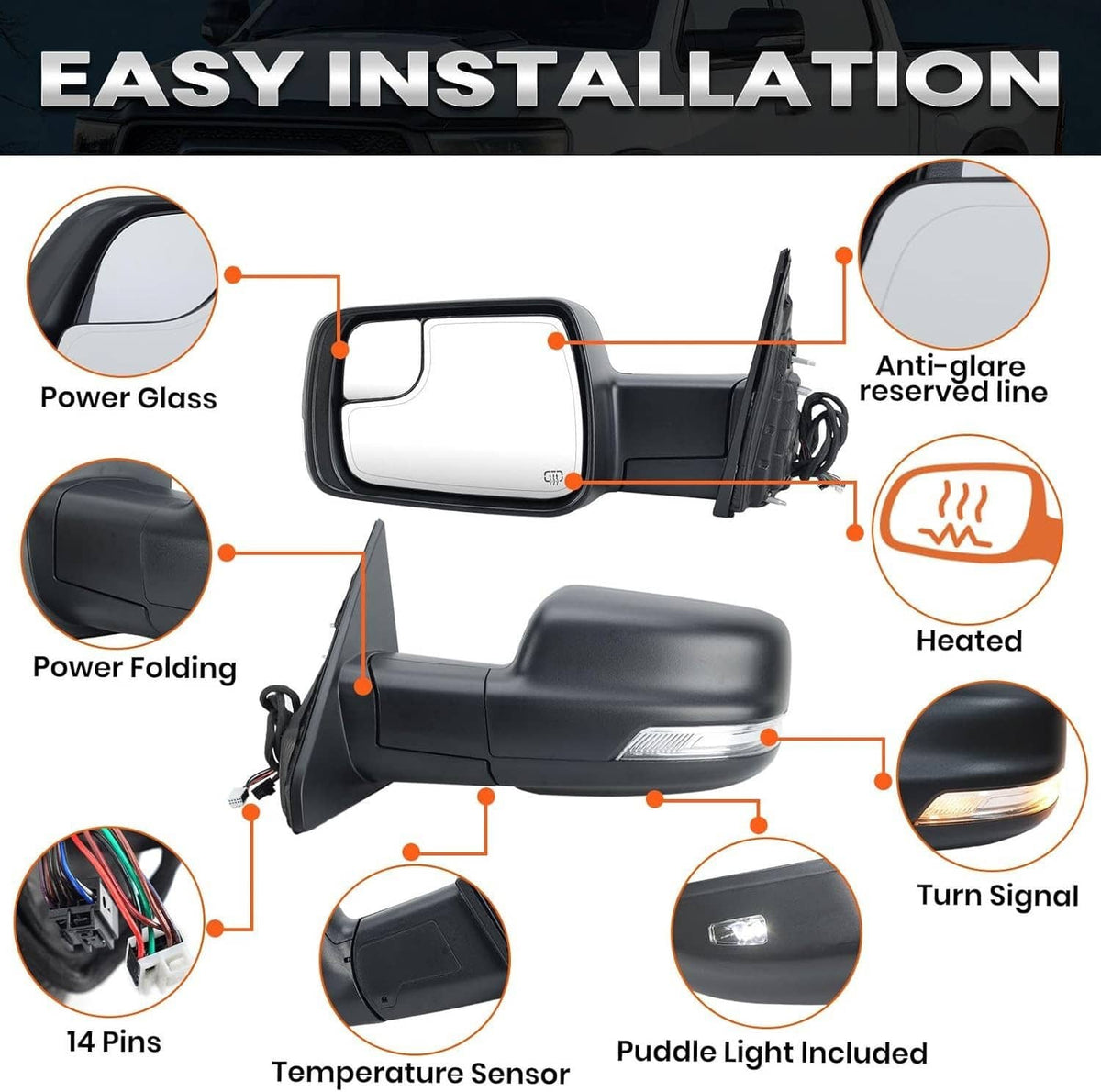 Solidspare Left Driver Side Mirror Heated Power Folding For 2019-2024 Ram 1500 68462769AB