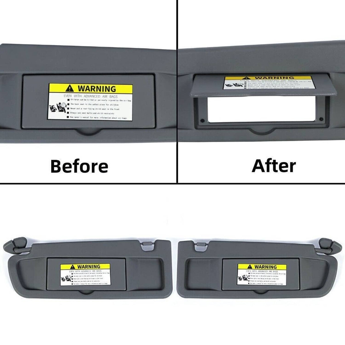 Solidspare Pair Sun Visor Dark Gray Left & Right Visor Set For 2006-2011 Honda Civic Visors